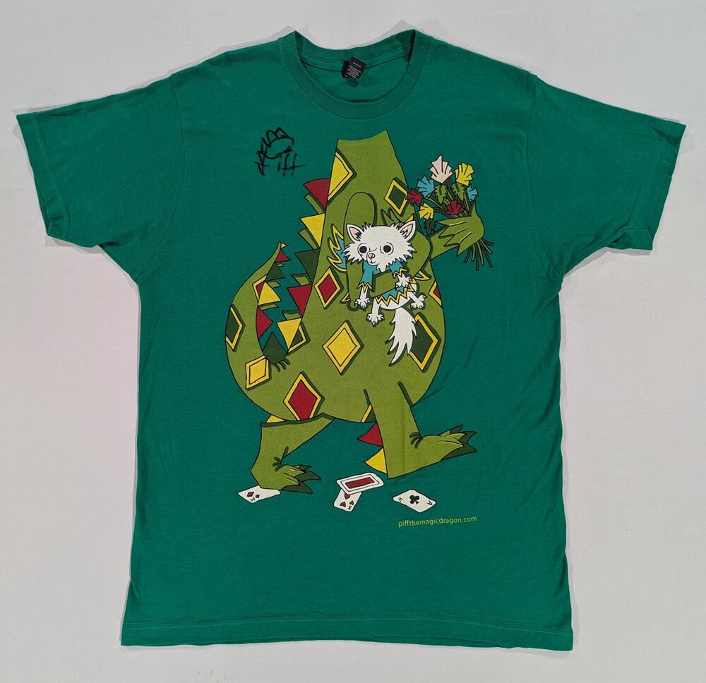 Green Signed Piff The Magic Dragon Graphic Tee Fantasy Magic Womens Lg